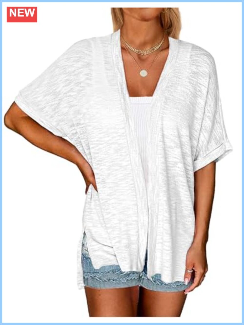 Lightweight Cardigan Short Sleeve Open Front Kimono Beach Coverup for Women